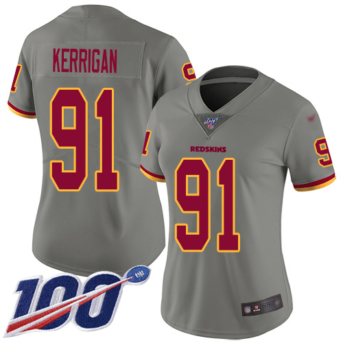 Redskins #91 Ryan Kerrigan Gray Women's Stitched Football Limited Inverted Legend 100th Season Jersey - Click Image to Close