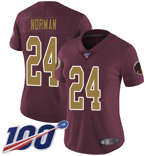 Redskins #24 Josh Norman Burgundy Red Alternate Women's Stitched Football 100th Season Vapor Limited Jersey