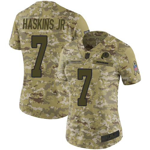 Redskins #7 Dwayne Haskins Jr Camo Women's Stitched Football Limited 2018 Salute to Service Jersey - Click Image to Close