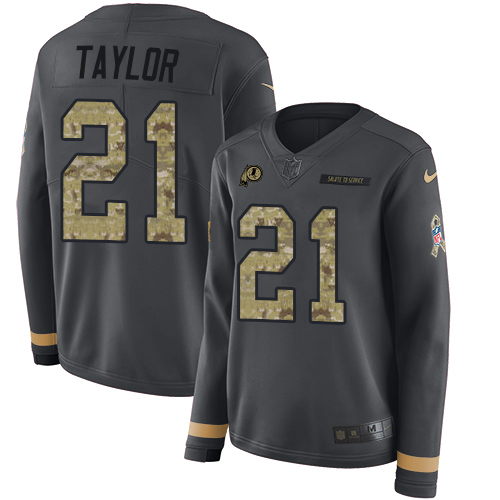 Nike Redskins #21 Sean Taylor Anthracite Salute to Service Women's Stitched NFL Limited Therma Long Sleeve Jersey