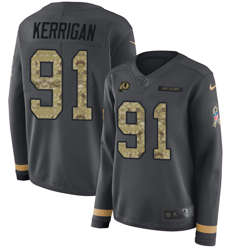 Nike Redskins #91 Ryan Kerrigan Anthracite Salute to Service Women's Stitched NFL Limited Therma Long Sleeve Jersey