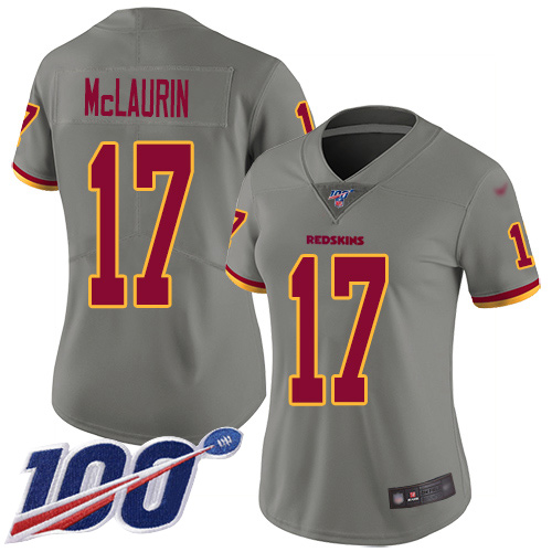 Redskins #17 Terry McLaurin Gray Women's Stitched Football Limited Inverted Legend 100th Season Jersey - Click Image to Close