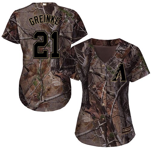 Diamondbacks #21 Zack Greinke Camo Realtree Collection Cool Base Women's Stitched MLB Jersey