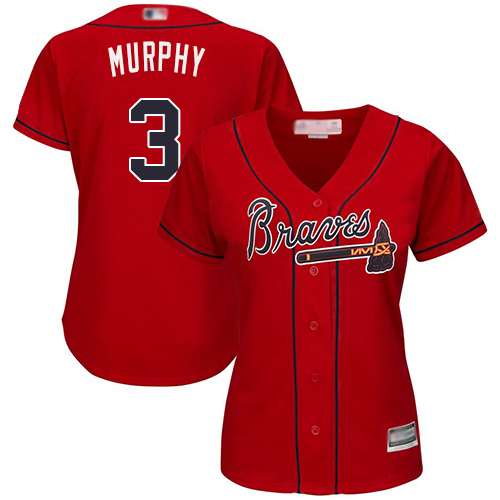 Braves #3 Dale Murphy Red Alternate Women's Stitched MLB Jersey