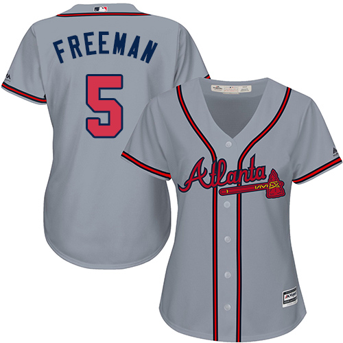 Braves #5 Freddie Freeman Grey Road Women's Stitched MLB Jersey - Click Image to Close