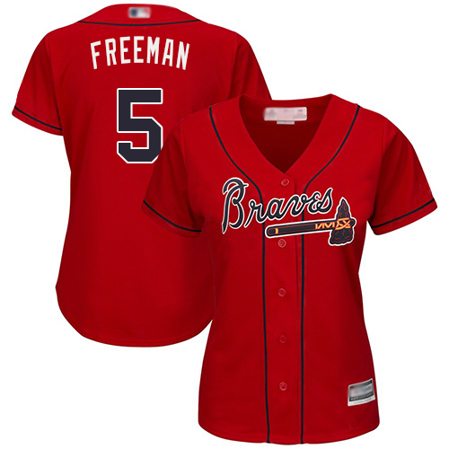 Braves #5 Freddie Freeman Red Alternate Women's Stitched MLB Jersey