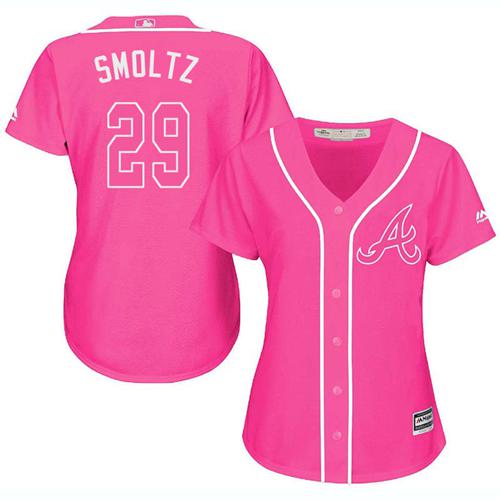 Braves #29 John Smoltz Pink Fashion Women's Stitched MLB Jersey - Click Image to Close