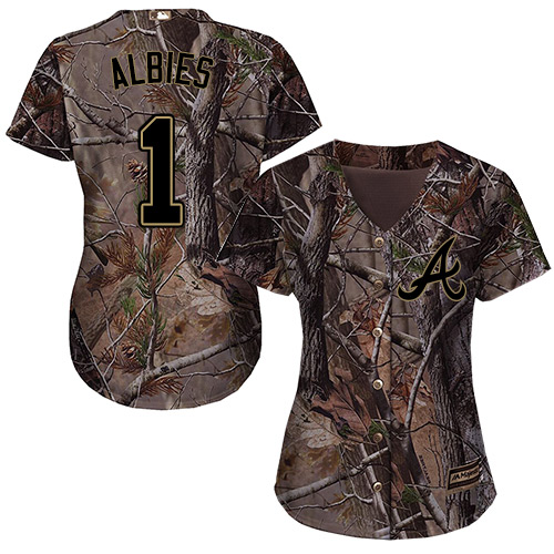 Braves #1 Ozzie Albies Camo Realtree Collection Cool Base Women's Stitched MLB Jersey