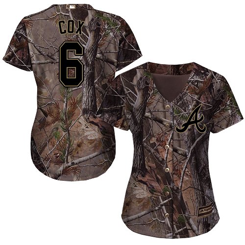 Braves #6 Bobby Cox Camo Realtree Collection Cool Base Women's Stitched MLB Jersey