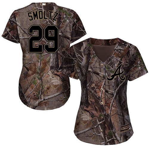 Braves #29 John Smoltz Camo Realtree Collection Cool Base Women's Stitched MLB Jersey