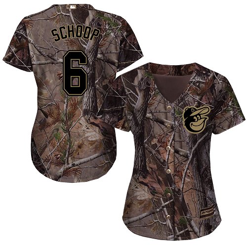 Orioles #6 Jonathan Schoop Camo Realtree Collection Cool Base Women's Stitched MLB Jersey