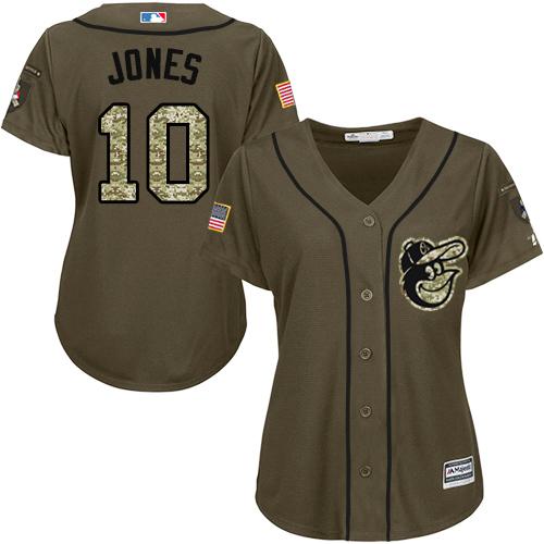 Orioles #10 Adam Jones Green Salute to Service Women's Stitched MLB Jersey - Click Image to Close