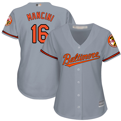 Orioles #16 Trey Mancini Grey Road Women's Stitched Baseball Jersey - Click Image to Close