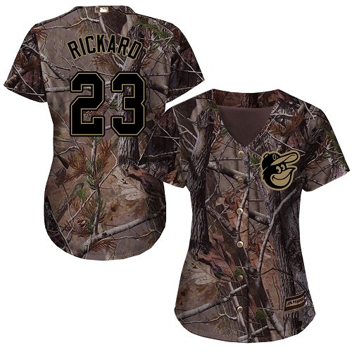 Orioles #23 Joey Rickard Camo Realtree Collection Cool Base Women's Stitched MLB Jersey