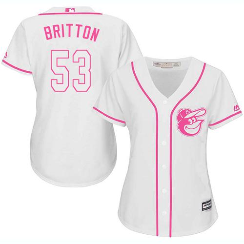 Orioles #53 Zach Britton White/Pink Fashion Women's Stitched MLB Jersey - Click Image to Close