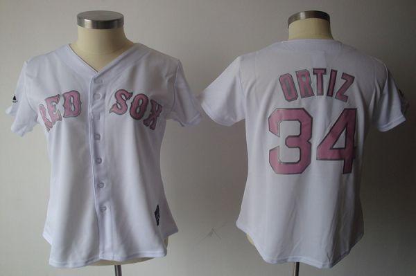 Red Sox #34 David Ortiz White Pink No. Women's Fashion Stitched MLB Jersey - Click Image to Close