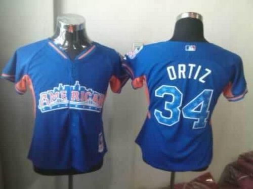 Red Sox #34 David Ortiz Blue 2013 All-Star Women's Stitched MLB Jersey