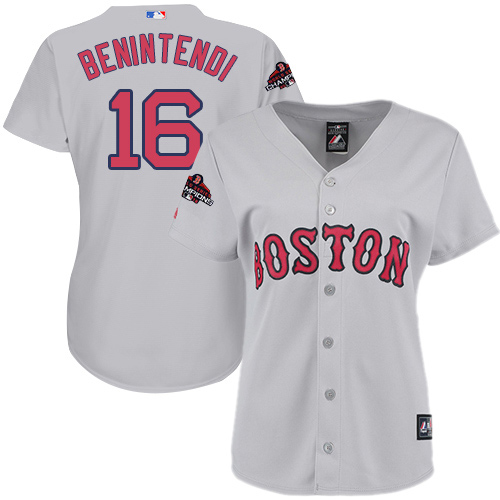 Red Sox #16 Andrew Benintendi Grey Road 2018 World Series Champions Women's Stitched MLB Jersey