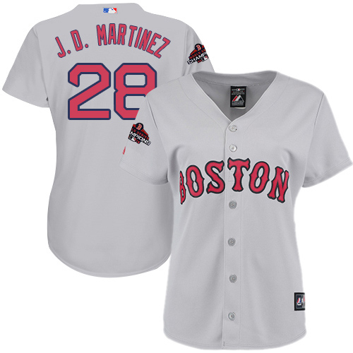 Red Sox #28 J. D. Martinez Grey Road 2018 World Series Champions Women's Stitched MLB Jersey