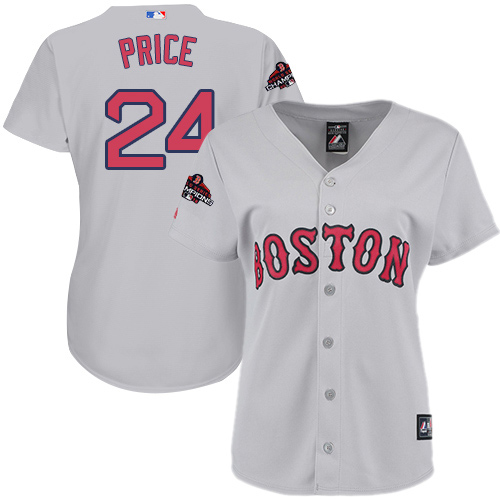 Red Sox #24 David Price Grey Road 2018 World Series Champions Women's Stitched MLB Jersey