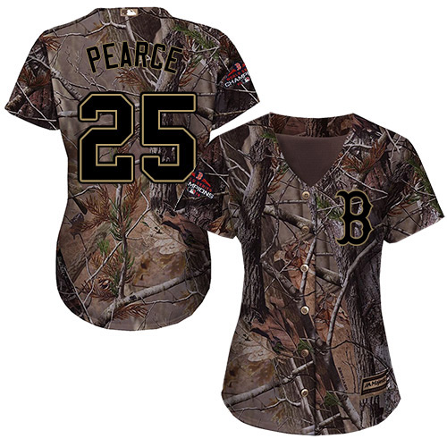 Red Sox #25 Steve Pearce Camo Realtree Collection Cool Base 2018 World Series Champions Women's Stitched MLB Jersey