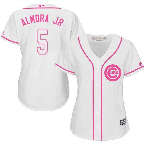 Cubs #5 Albert Almora Jr. White/Pink Fashion Women's Stitched MLB Jersey