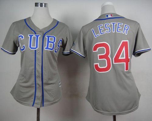 Cubs #34 Jon Lester Grey Alternate Road Women's Stitched MLB Jersey - Click Image to Close