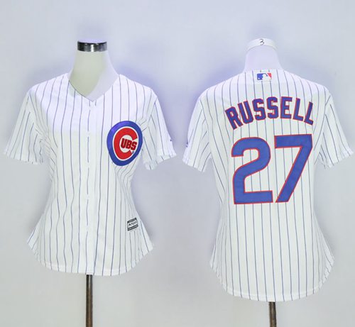 Cubs #27 Addison Russell White(Blue Strip) Women's Home Stitched MLB Jersey