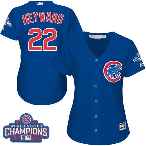 Cubs #22 Jason Heyward Blue Alternate 2016 World Series Champions Women's Stitched MLB Jersey - Click Image to Close