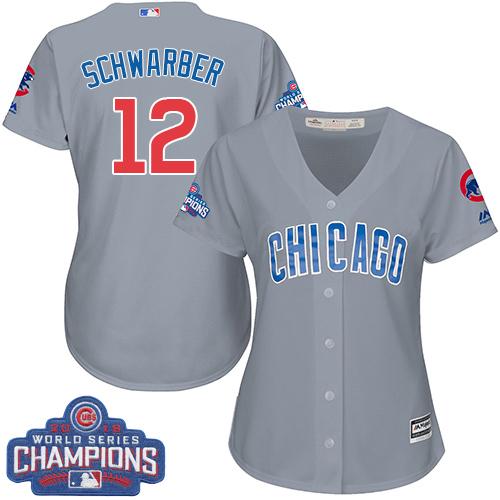 Cubs #12 Kyle Schwarber Grey Road 2016 World Series Champions Women's Stitched MLB Jersey - Click Image to Close