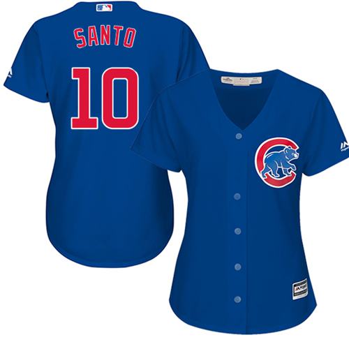 Cubs #10 Ron Santo Blue Alternate Women's Stitched MLB Jersey - Click Image to Close