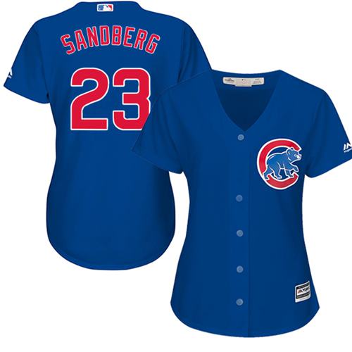 Cubs #23 Ryne Sandberg Blue Alternate Women's Stitched MLB Jersey - Click Image to Close