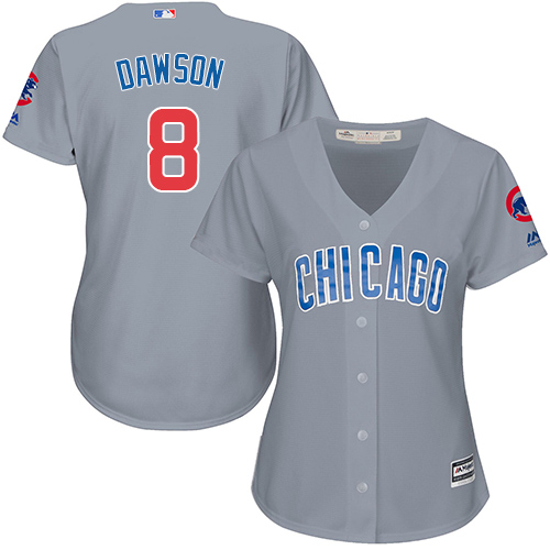 Cubs #8 Andre Dawson Grey Road Women's Stitched MLB Jersey - Click Image to Close