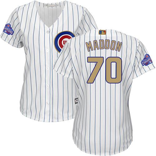 Cubs #70 Joe Maddon White(Blue Strip) 2017 Gold Program Cool Base Women's Stitched MLB Jersey