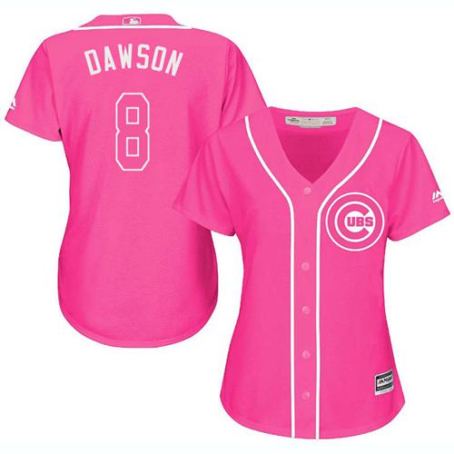 Cubs #8 Andre Dawson Pink Fashion Women's Stitched MLB Jersey - Click Image to Close