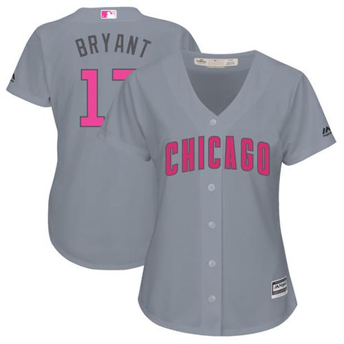 Cubs #17 Kris Bryant Grey Mother's Day Cool Base Women's Stitched MLB Jersey