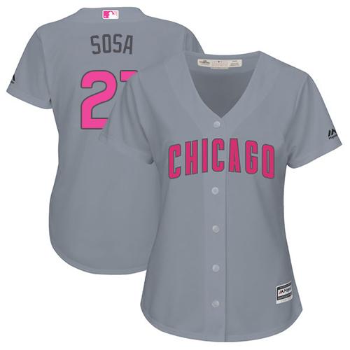 Cubs #21 Sammy Sosa Grey Mother's Day Cool Base Women's Stitched MLB Jersey