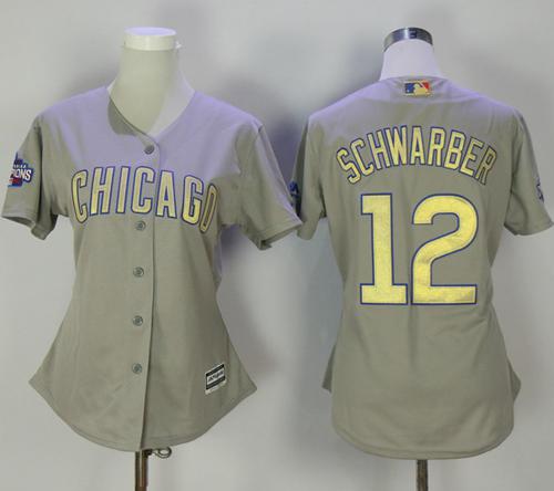 Cubs #12 Kyle Schwarber Grey 2017 Gold Program Cool Base Women's Stitched MLB Jersey