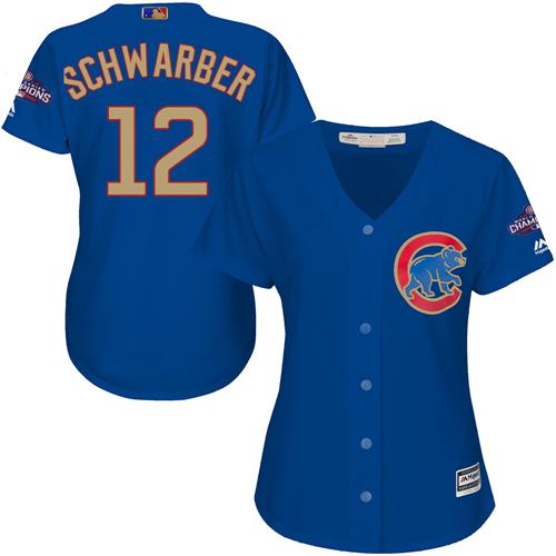 Cubs #12 Kyle Schwarber Blue 2017 Gold Program Cool Base Women's Stitched MLB Jersey