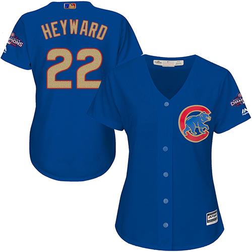 Cubs #22 Jason Heyward Blue 2017 Gold Program Cool Base Women's Stitched MLB Jersey