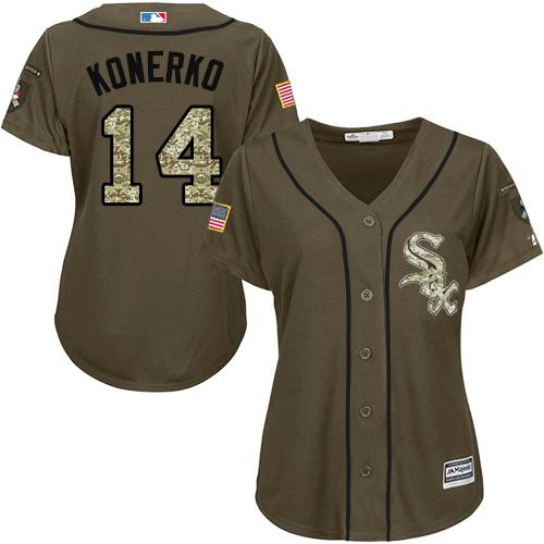 White Sox #14 Paul Konerko Green Salute to Service Women's Stitched MLB Jersey