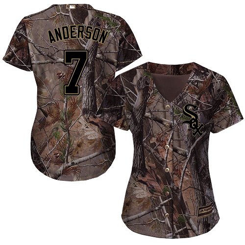 White Sox #7 Tim Anderson Camo Realtree Collection Cool Base Women's Stitched MLB Jersey