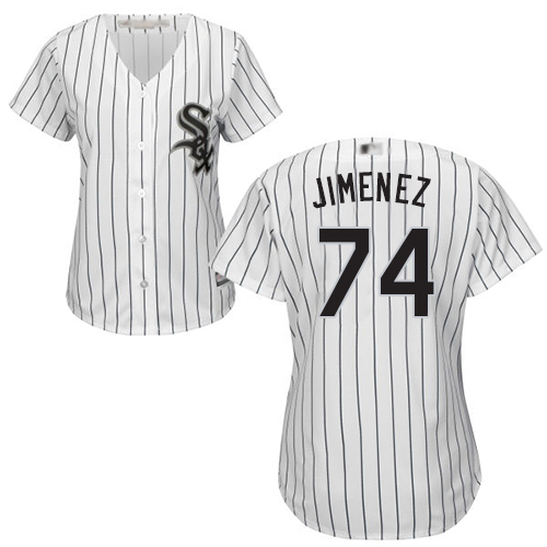 White Sox #74 Eloy Jimenez White(Black Strip) Home Women's Stitched Baseball Jersey