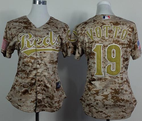 Reds #19 Joey Votto Camo Women's Alternate Cool Base Stitched MLB Jersey