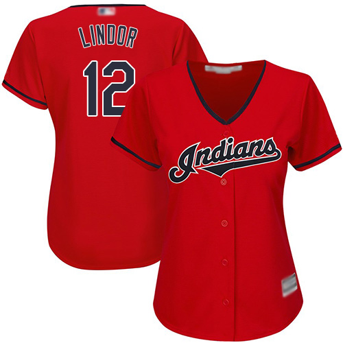 Indians #12 Francisco Lindor Red Women's Stitched MLB Jersey - Click Image to Close