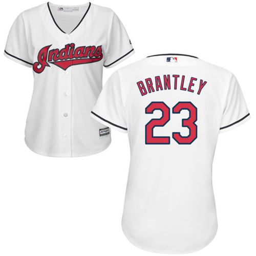 Indians #23 Michael Brantley White Women's Home Stitched MLB Jersey - Click Image to Close