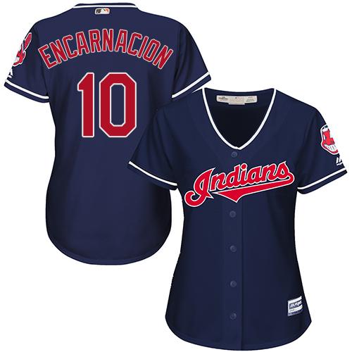 Indians #10 Edwin Encarnacion Navy Blue Alternate Women's Stitched MLB Jersey - Click Image to Close