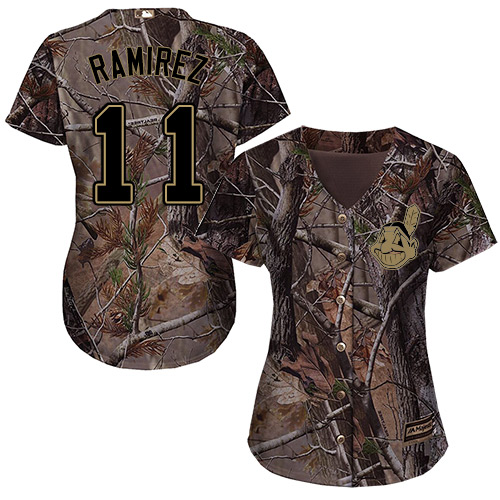 Indians #11 Jose Ramirez Camo Realtree Collection Cool Base Women's Stitched MLB Jersey - Click Image to Close