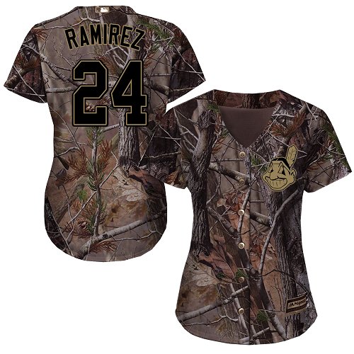 Indians #24 Manny Ramirez Camo Realtree Collection Cool Base Women's Stitched MLB Jersey