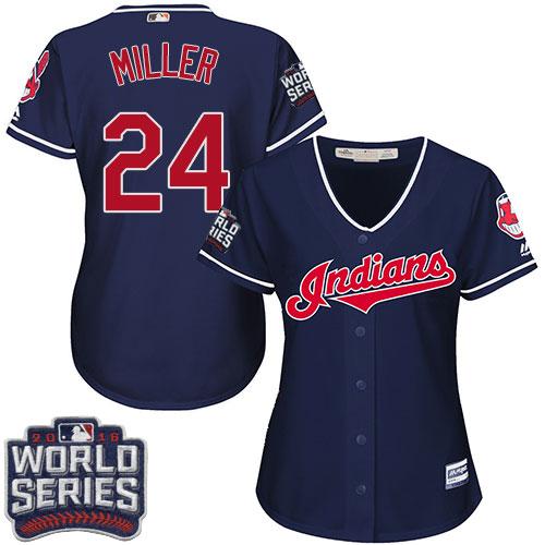 Indians #24 Andrew Miller Navy Blue 2016 World Series Bound Women's Alternate Stitched MLB Jersey - Click Image to Close